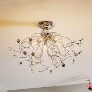 Trilly loftlampe, krom, krystaller, 5 lyskilder