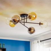 Glassy loftlampe, sort, grafit/amber/klar, 6 lyskilder.