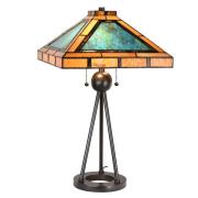 5LL-6164 bordlampe, tiffanydesign, grøn/brun