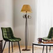 Gulvlampe Quercia, stofskærm og egeblade