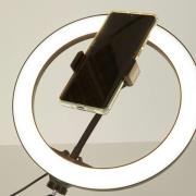 Selfie Tripod LED-ringlampe, mobilholder, USB CCT