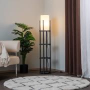 Gulvlampe 8111 sort, hylde, stofskærm hvid