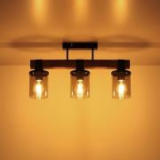 Lila loftlampe med træbjælke, 3 lyskilder