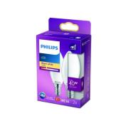 Philips LED-kerte B35 E14 4,3 W 2.700 K opal 2 stk