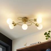 Lindby loftlampe Elaina, 66 cm, 5 lyskilder, messingfarvet, glas
