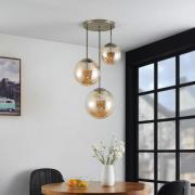 Lindby Teeja-hængelampe, 3 glaskugler, ravgul