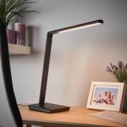 Lindby LED-skrivebordslampe Kuno, sort, USB, touchdæmper