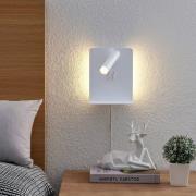 Lucande LED-vægspot Zavi, hvid, stik, hylde, USB