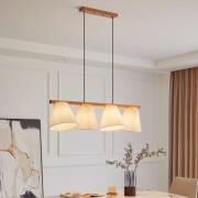 Lucande hængelampe Jinda, hvid, træ, stof, 120 cm, E27