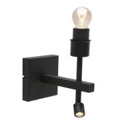 Stang væglampe, LED-læselampe, sort/naturligt fletværk