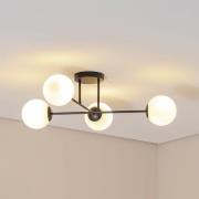 Loftlampe Glassy, 4 lyskilder, krydset, sort/opal