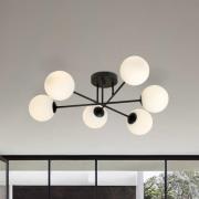 Loftlampe Glassy, 6 lyskilder, sort/opal
