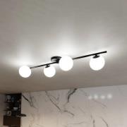 Loftlampe Glassy, 4 lyskilder, lineær, sort/opal