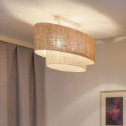 Euluna loftslampe Boho Jute, naturbrun/hvid, længde 80 cm