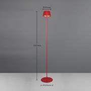 Suarez LED genopladelig gulvlampe, rød, højde 123 cm, metal