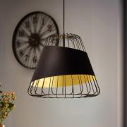 Austell pendellampe, Ø 43 cm, sort/guld, metal, stof