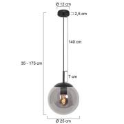 Bollique hængelampe, sort, Ø 25 cm, glas, 1 lyskilde, kugle