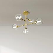 Loftlampe Dom, 5 lyskilder, klar/guld, glas