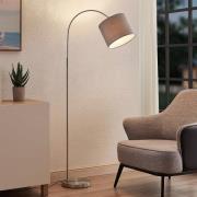 Lindby gulvlampe Keriba, nikkel/taupe, stof, 150 cm, E27