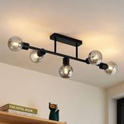 Lindby loftlampe Biscala, 5 lyskilder, sort/røget, E14