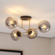 Loftlampe Magnum, 4 lyskilder, grafit/guld/sort, glas, E14