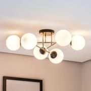 Loftlampe Magnum, 6 lyskilder, opal hvid/guld/sort, glas