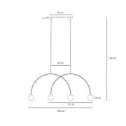 Pendellampe Una 4, metal, glas, 4 lyskilder, korallrød