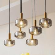 Lindby hængelampe Hildur, 6 lyskilder, røggrå, glas