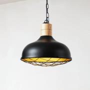 Lindby hængelampe Olbi, sort, gummitræ, længde 41,5 cm