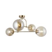 Portemo loftlampe, messing, længde 83 cm, 4 lyskilder, glas