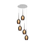 Belle hængelampe, røgfarvet grå/nikkel, Ø 33 cm, 5 lyskilder, glas