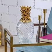 KARE dekorationsæske Ananas, højde 31 cm, glas, klar, guld