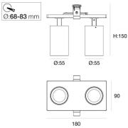 SLC LED-indbygningsspot Art, 2 lyskilder, sort, 2.700 K, aluminium
