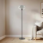 Lindby Gulvlampe Lelia, røggrå, glas, metal, 150 cm