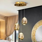 LED-pendel Rocio 3-lys, metal, glas, guld