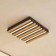 Lindby LED-loftlampe Firka, hvid, træ, 42 cm, CCT, dæmpbar.