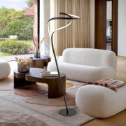 LED-gulvlampe Danza, dæmper, mat sort, metal, aluminium