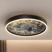 LED-loftlampe Stone Ø 60 cm, CCT, sort, metal, akryl