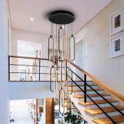 LED-hængelampe Colette, 14-lys, sort/roseguld, rund