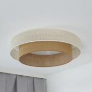 LED-loftlampe Luneta, jute, hvid/brun, Ø 60 cm, dæmpbar