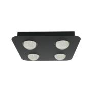 Lindby loftlampe Jyla, sort, 4.200 K, 4 lyskilder, linse