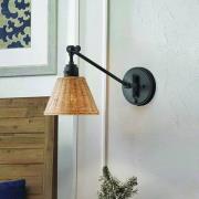 Væglampe Arti, sort/natur, rattan, stål