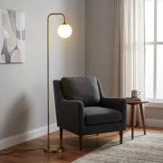 Gulvlampe Viran, antik guld, glas, højde 146 cm, E14