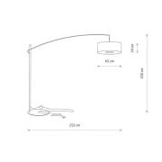 Buelampe Poise B, grå, stål, tekstil, udhæng 255 cm