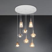 Hængelampe Aldea, Ø 60 cm, hvid/ravfarvet/krom, glas, 8 lyskilder.