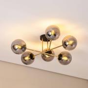 Loftlampe Glassy, 6 lyskilder, sort/guld/grafit