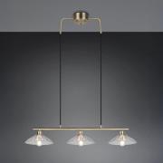 Hængelampe Eluna, klar/gammel messing, 100 cm glas/metal med 3 lyskild...