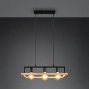 Hængelampe Bano, træ/sort, længde 58 cm, metal, 3 lyskilder.