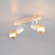 Loftlampe Lynar, hvid, træ, metal, længde 31 cm, 2 lyskilder.