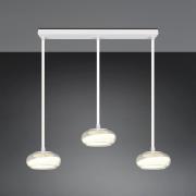 LED-hængelampe Tarsia, hvid mat, længde 91 cm, glas, 3 lyskilder.